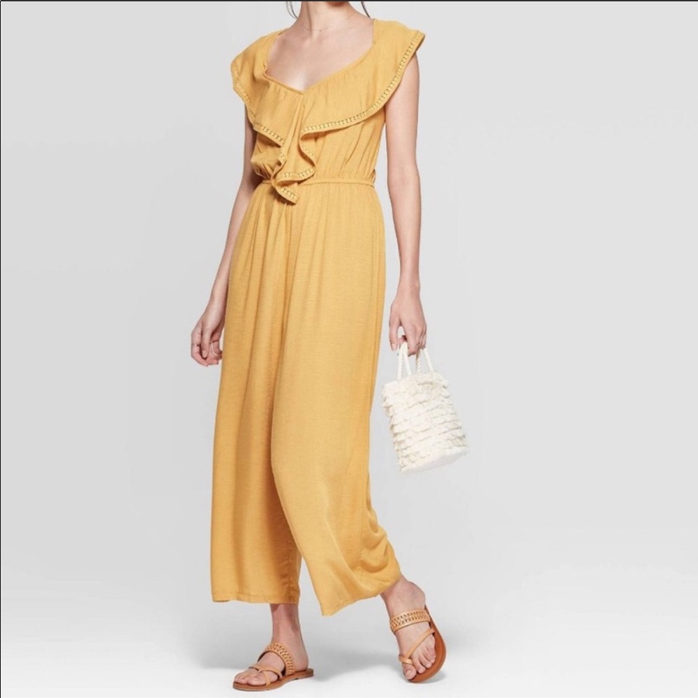 NWT Xhilaration yellow ruffle jumpsuit M